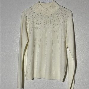 Dressbarn Cream Turtleneck Sweater with Studded Design
